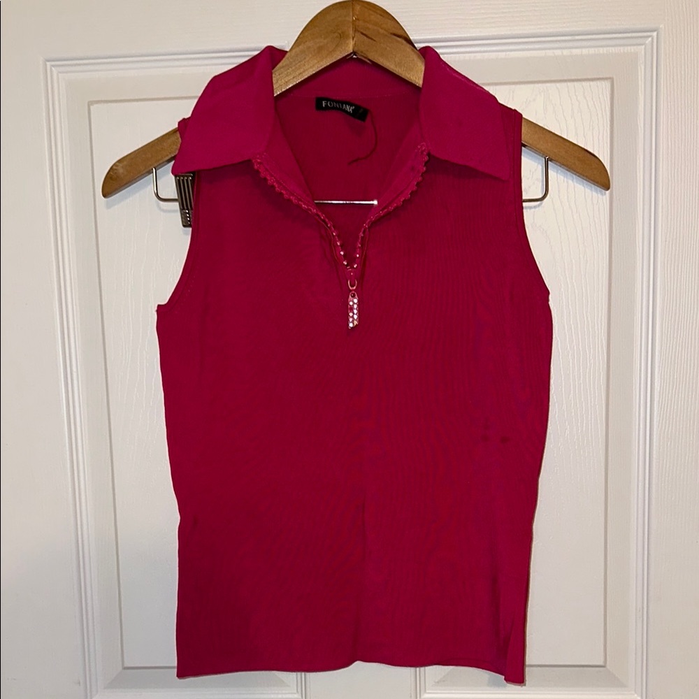 Embellished Sleeveless Collar Top